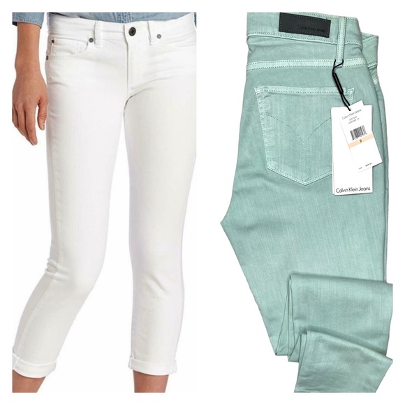 Calvin Klein NWT Cropped Skinny Mid-Rise Jeans Mint Green Size 2 - Picture 3 of 15